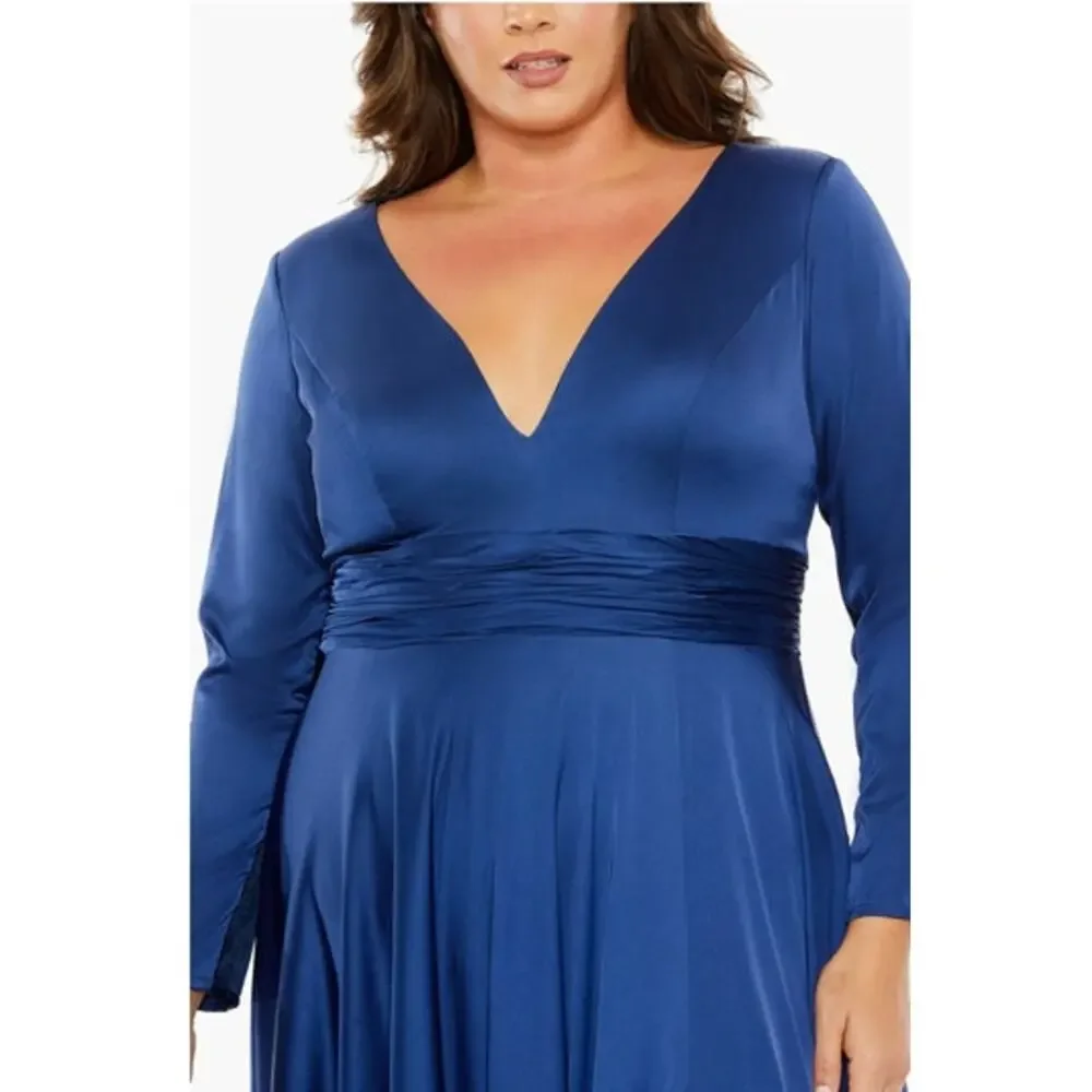 MAC DUGGAL Dress Size 20 / 20W Evening Gown Navy Blue NEW V Neck Pleated - Picture 6 of 6